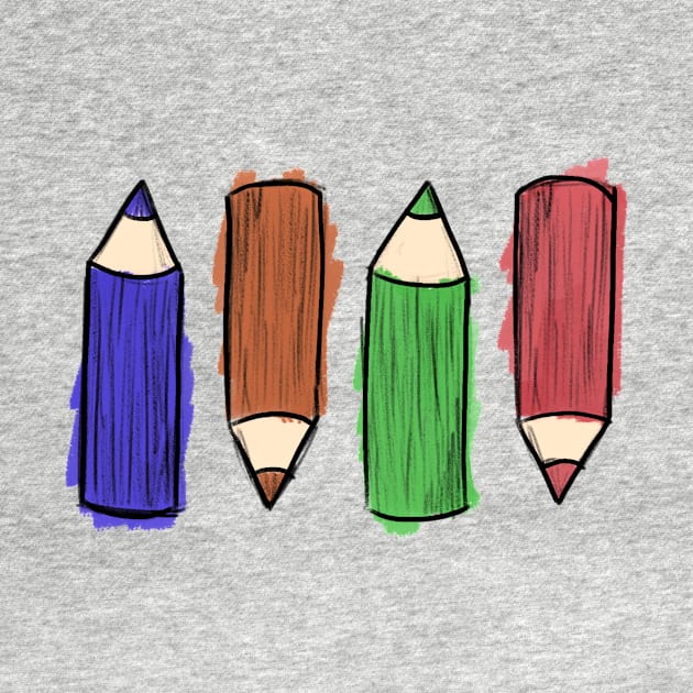 Color pencils: purple, orange, green and red by Kamaripen